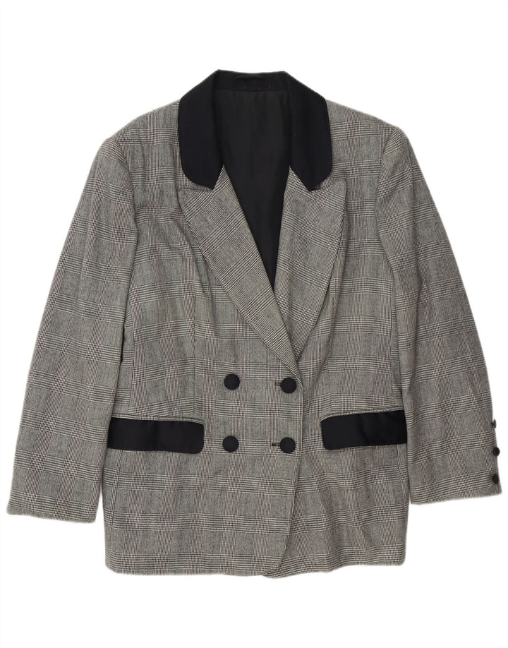 Vintage Dame Langærmet Blazer Jacket UK 18 XL Grå Houndstooth