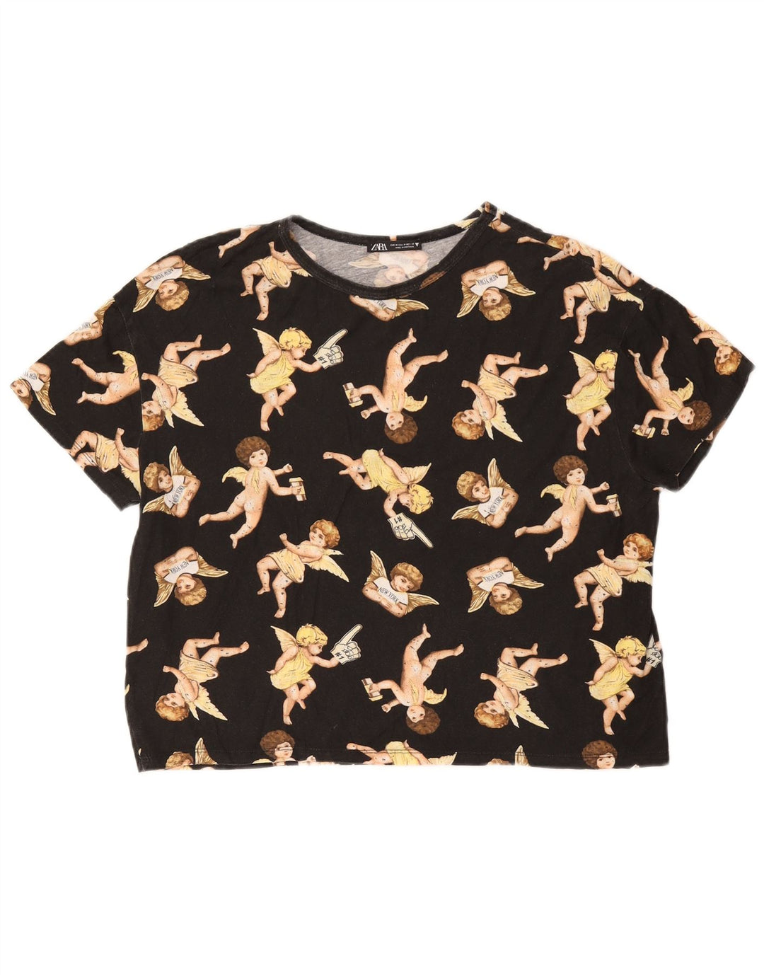Zara Grafisk T-Shirt Top UK 14 Medium Sort