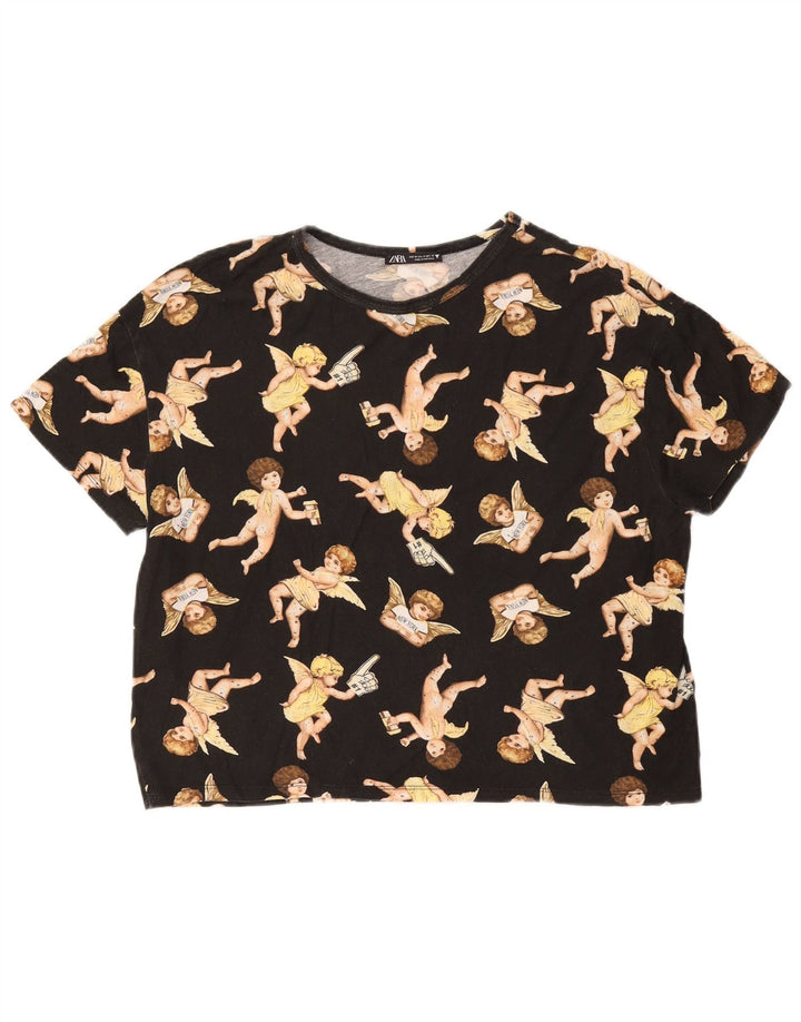 Zara Grafisk T-Shirt Top UK 14 Medium Sort