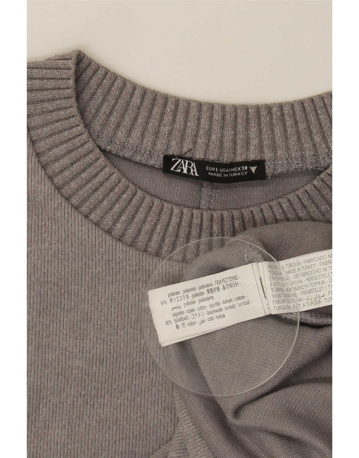 Zara Womens Crop Bluse Top UK 16 Large Grey Polyester