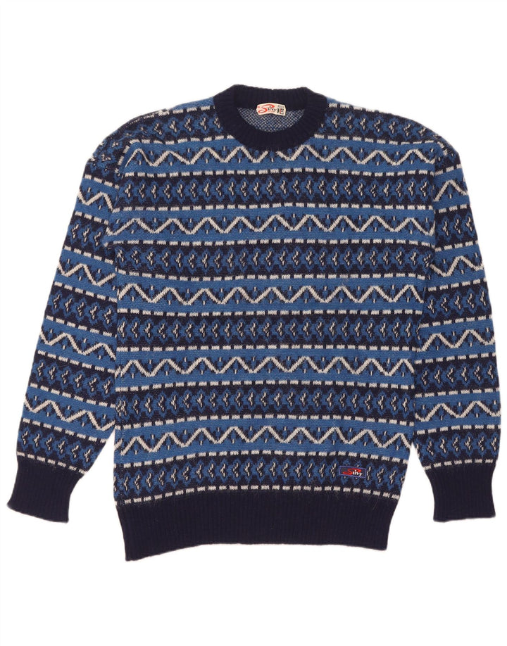 Silvy Herre Crew Neck Jumper Sweater IT 46 Small Blue Geometric Alpaca Wool