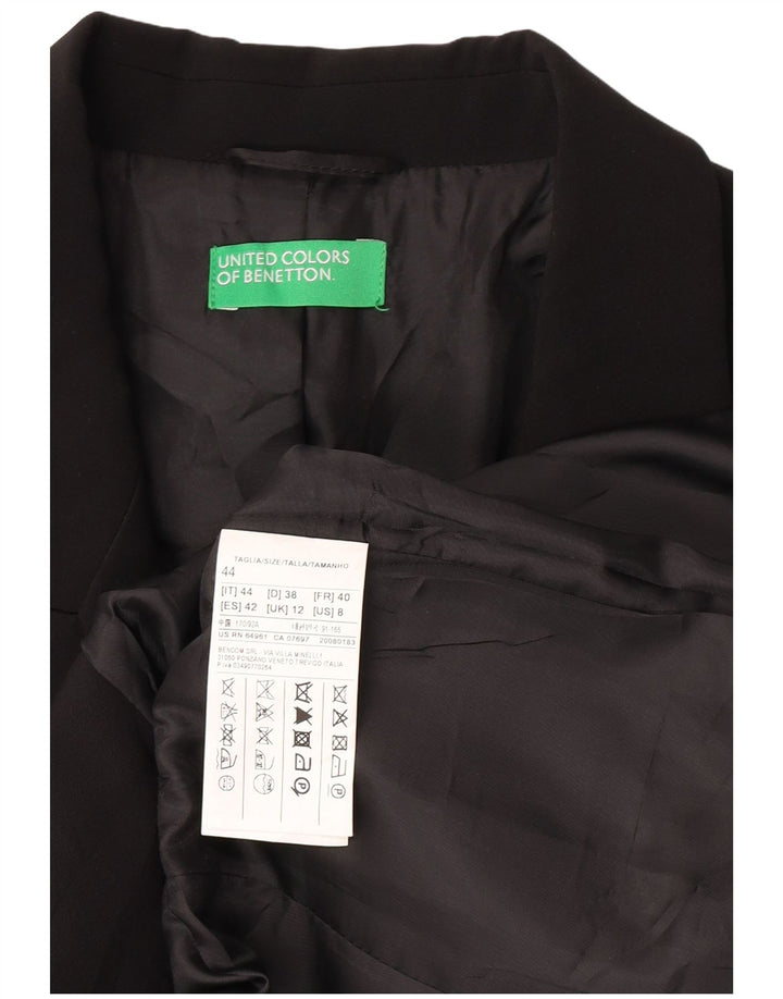 Benetton Dame 1 Knap 1 Knap Blazer Jakke UK 12 Medium Sort Klassisk