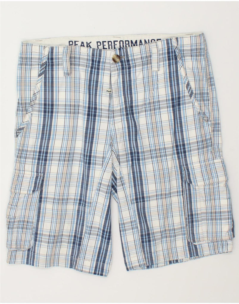 PEAK PERFORMANCE Mens Cargo Shorts W34 Large Blue Check Cotton Vintage Peak Performance and Second-Hand Peak Performance from Messina Hembry 