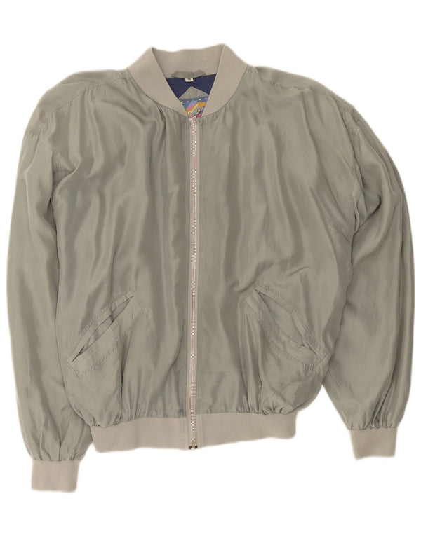 Manhattan Herre Bomber Jacket UK 38 Medium Grå Silke