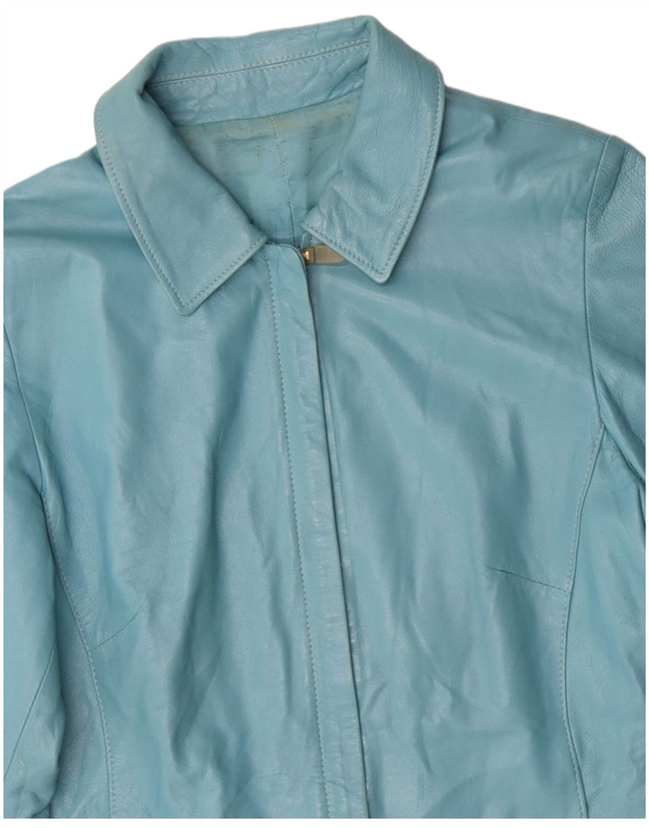 VINTAGE Dame Læderjakke UK 14 Medium Blue Læder