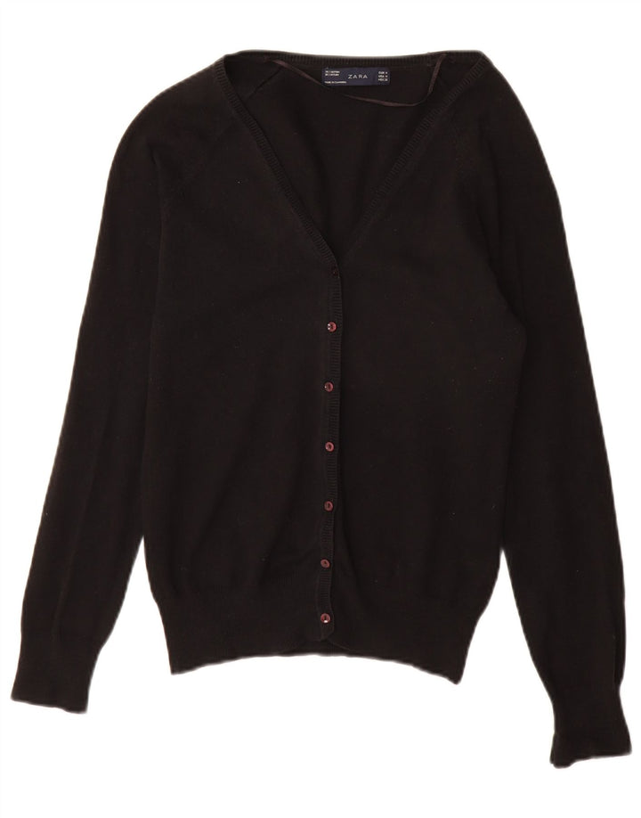 Zara Dame Cardigan Sweater UK 12 Medium Sort Bomuld