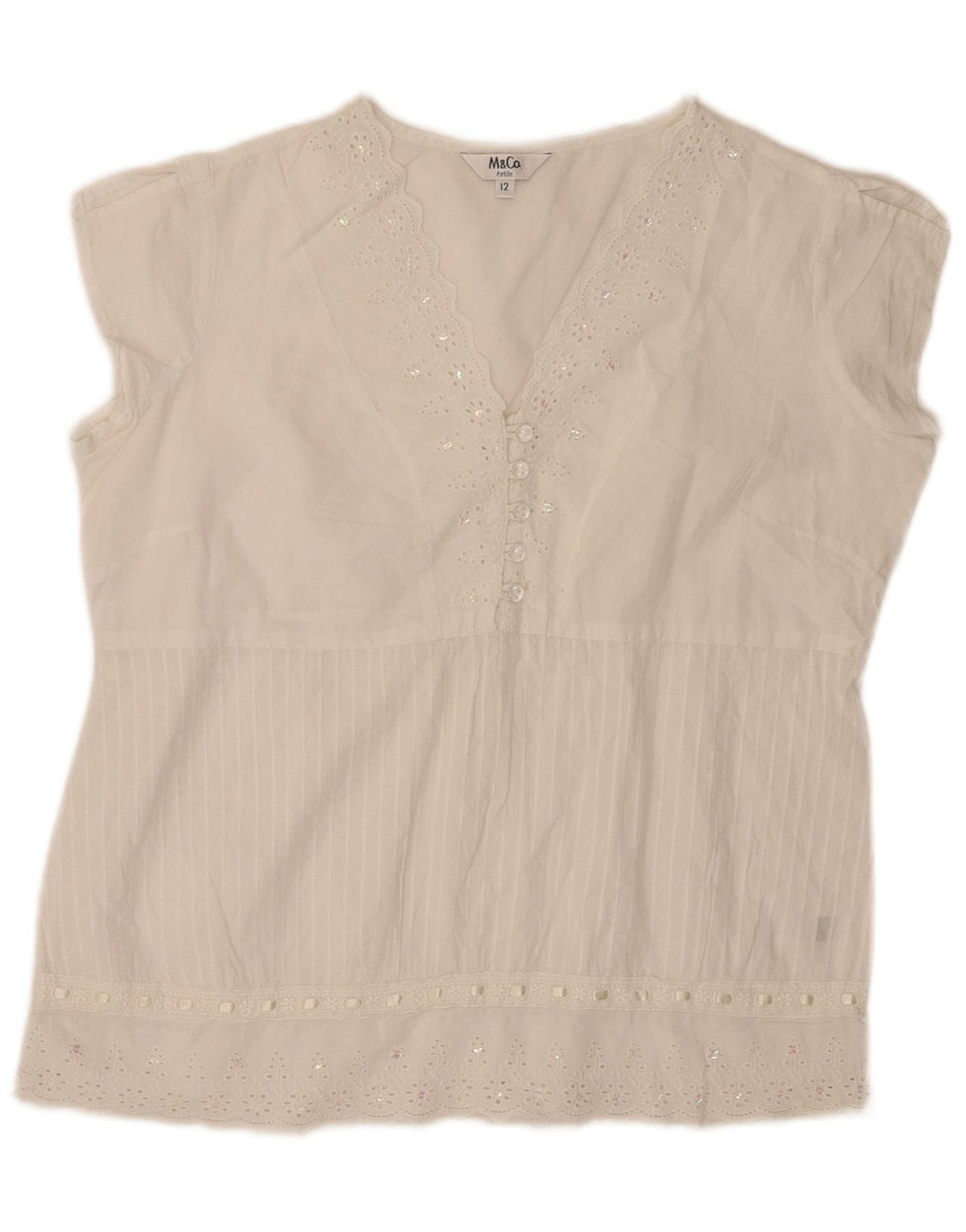 Max & Co. Dame Petite Bluse Top UK 12 Medium White Floral Bomuld