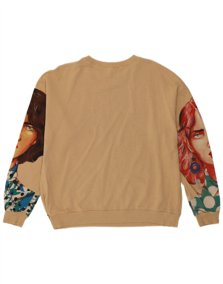 Zara Womens Abstrakt mønster Sweatshirt Jumper UK 16 Stor Beige Bomuld