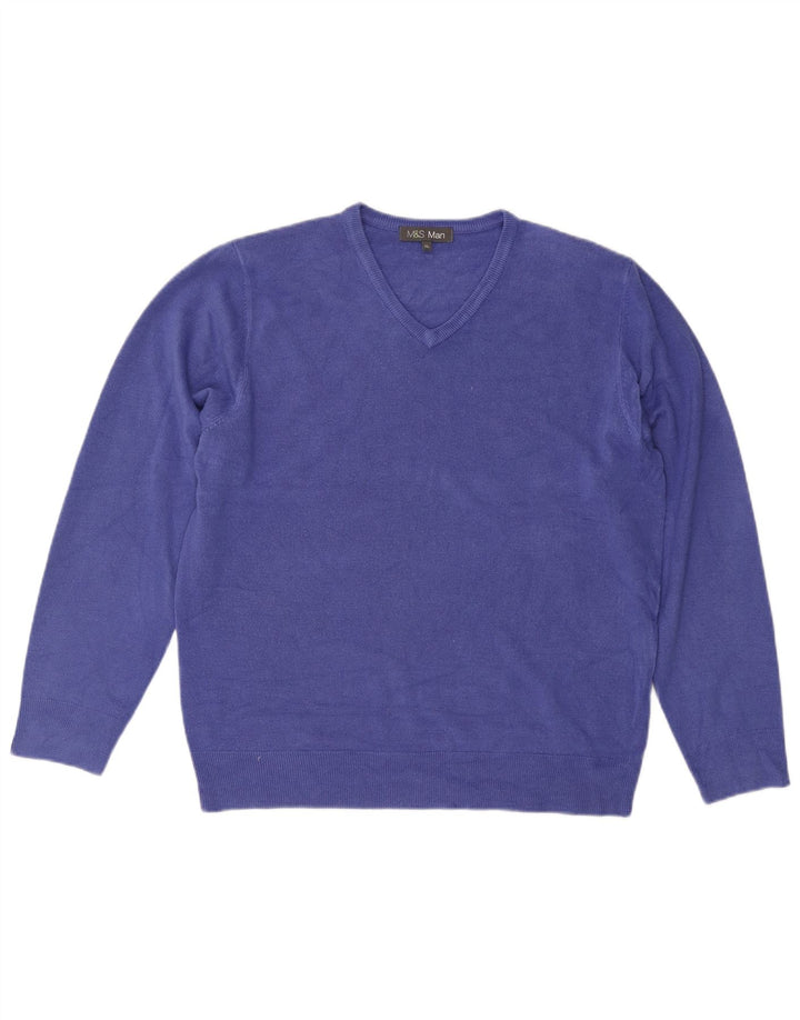 Marks & Spencer Herre V-hals sweater XL Blå Akryl