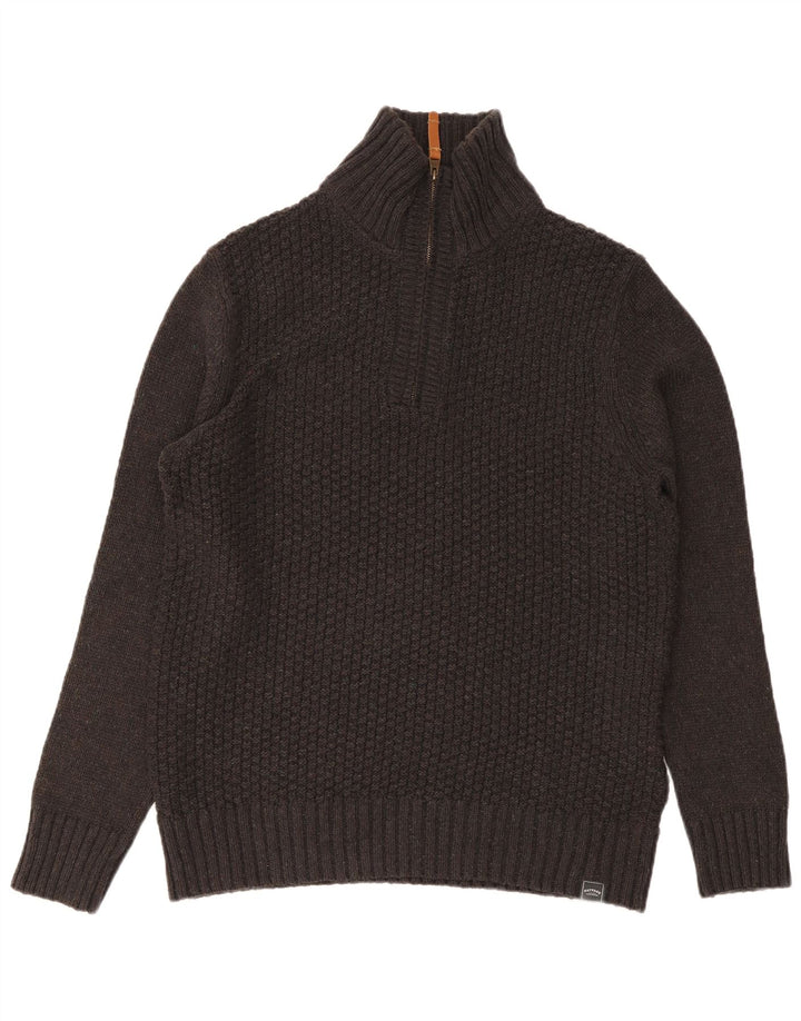 Fat Face Herre Zip Neck Jumper Sweater Stor Grå Bomuld