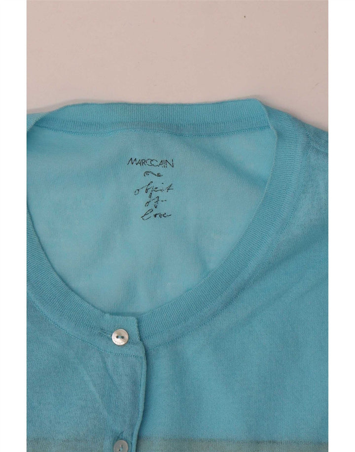 Marccain Womens Crop Cardigan Sweater UK 14 Mellem blå stribet