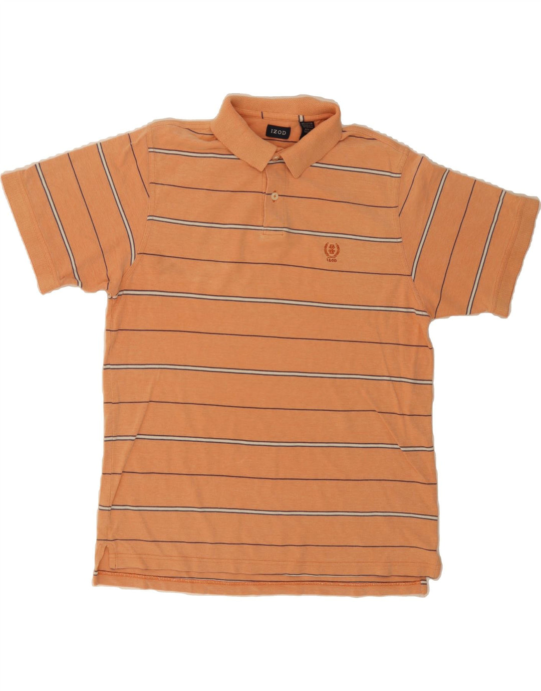 IZOD Mens Polo Shirt Medium Orange Striped Cotton Vintage Izod and Second-Hand Izod from Messina Hembry 