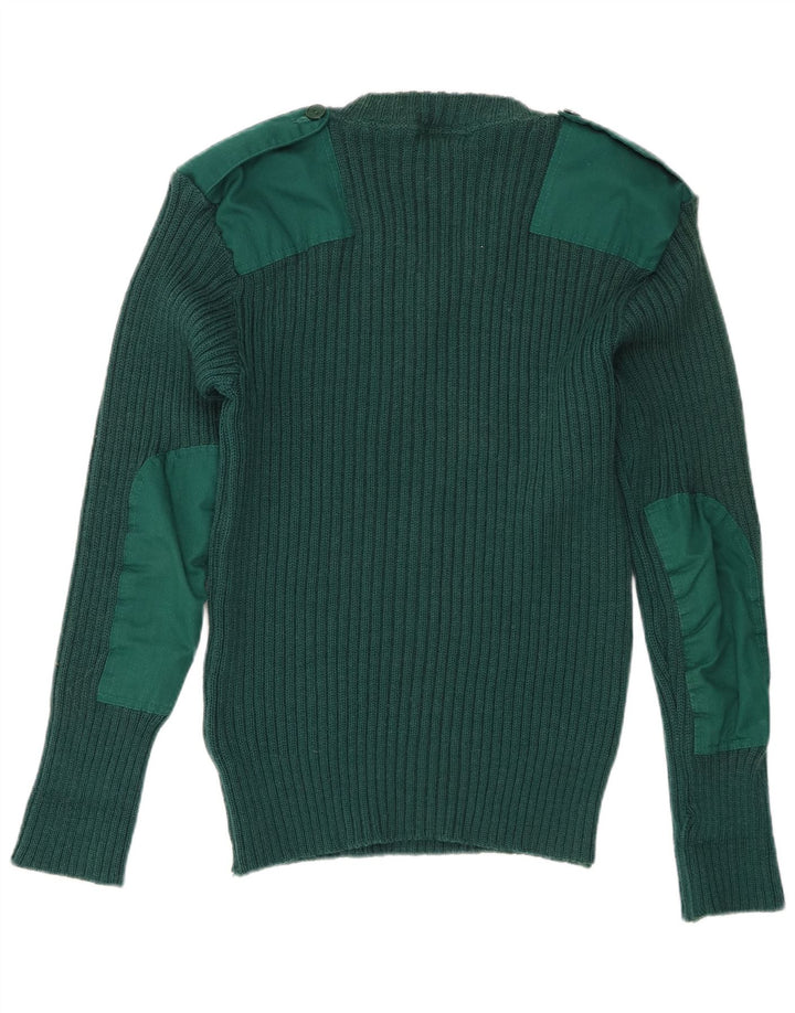 Vintage Herre Militær V-hals sweater Medium Grøn Ny Uld