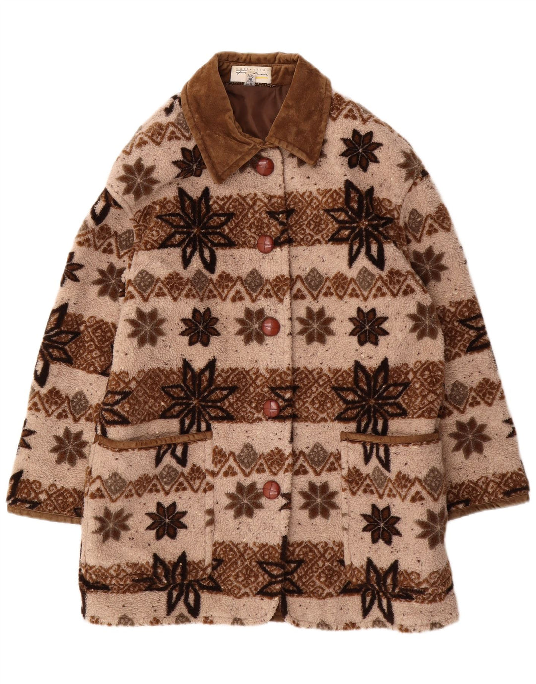 VINTAGE Dame Oversized Windbreaker Coat UK 10 Small Beige Fair Isle