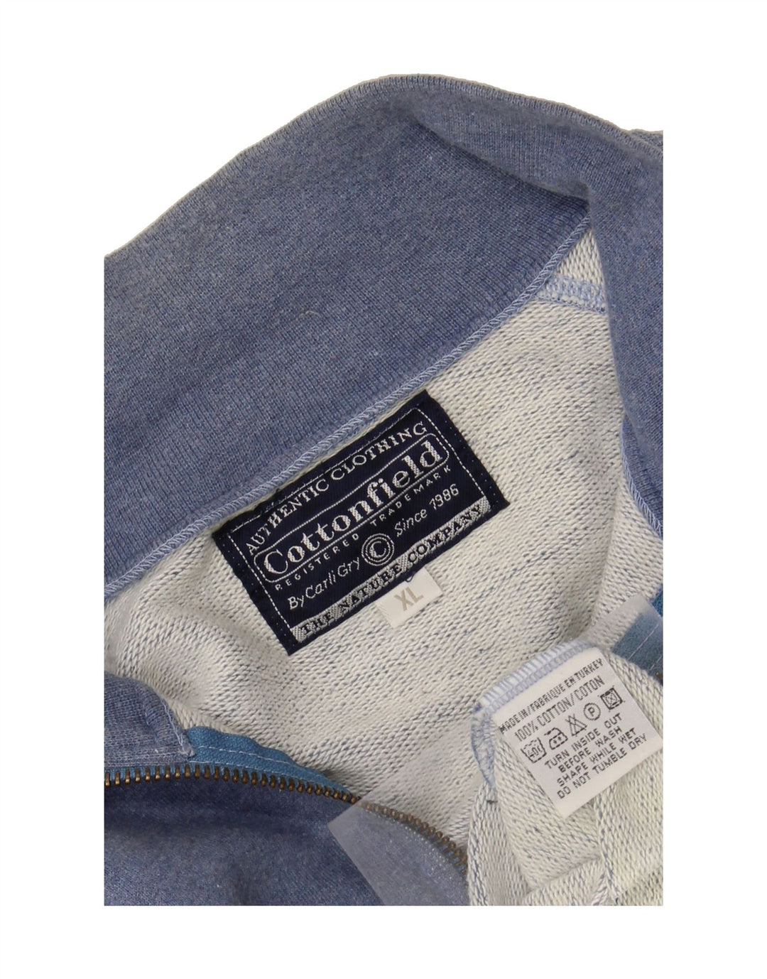 COTTONFIELD Mens Zip Neck Sweatshirt Jumper XL Blue Cotton Vintage Cottonfield and Second-Hand Cottonfield from Messina Hembry 