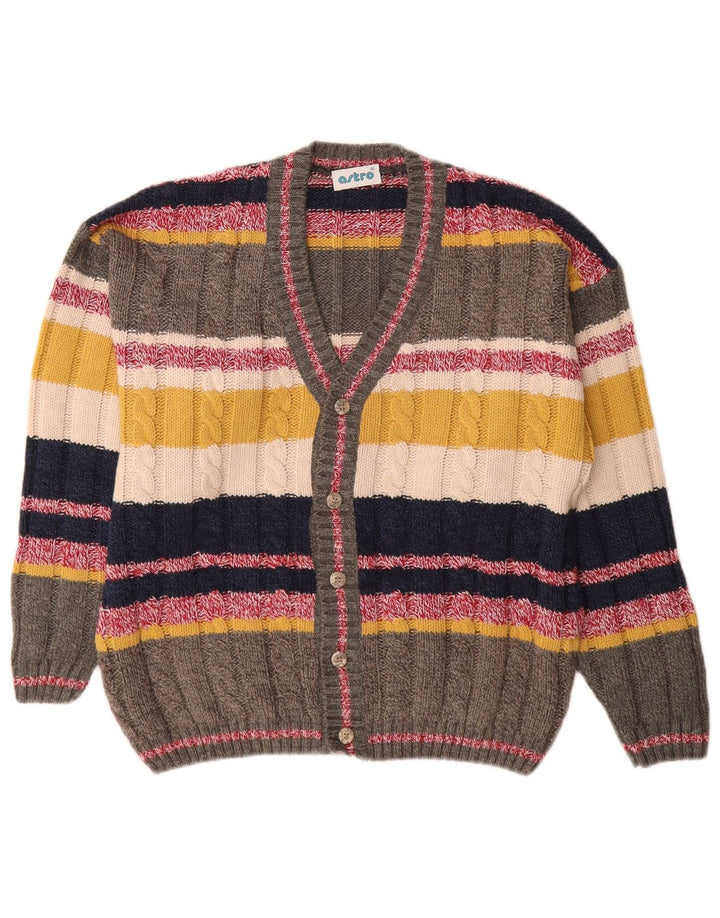 Vintage Dame Cardigan Sweater UK 12 Medium Flerfarvet Stribet