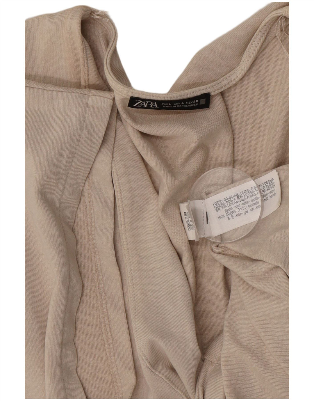 Zara Dame Wrap Bluse Top UK 16 Stor Beige Bomuld