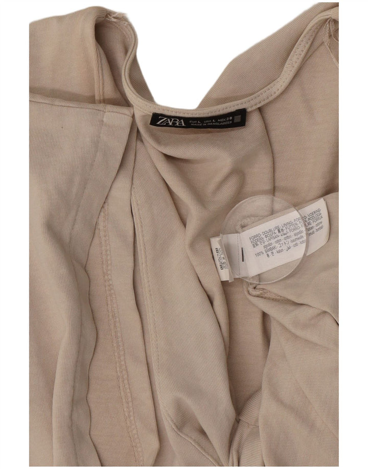 Zara Dame Wrap Bluse Top UK 16 Stor Beige Bomuld