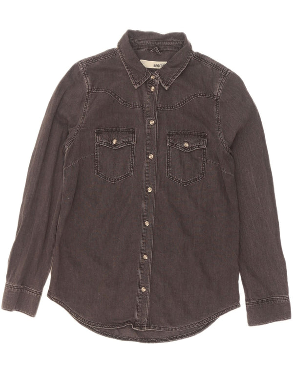 Topshop Dame Denim Shirt UK 12 Medium Sort Bomuld