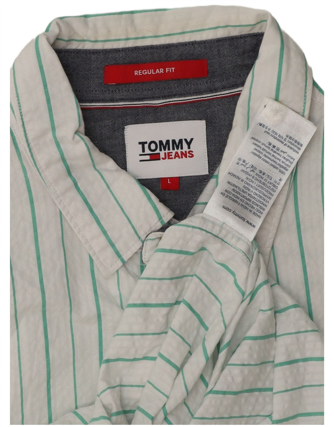 TOMMY HILFIGER Herre Regular Fit Kortærmet Skjorte Stor hvid stribet