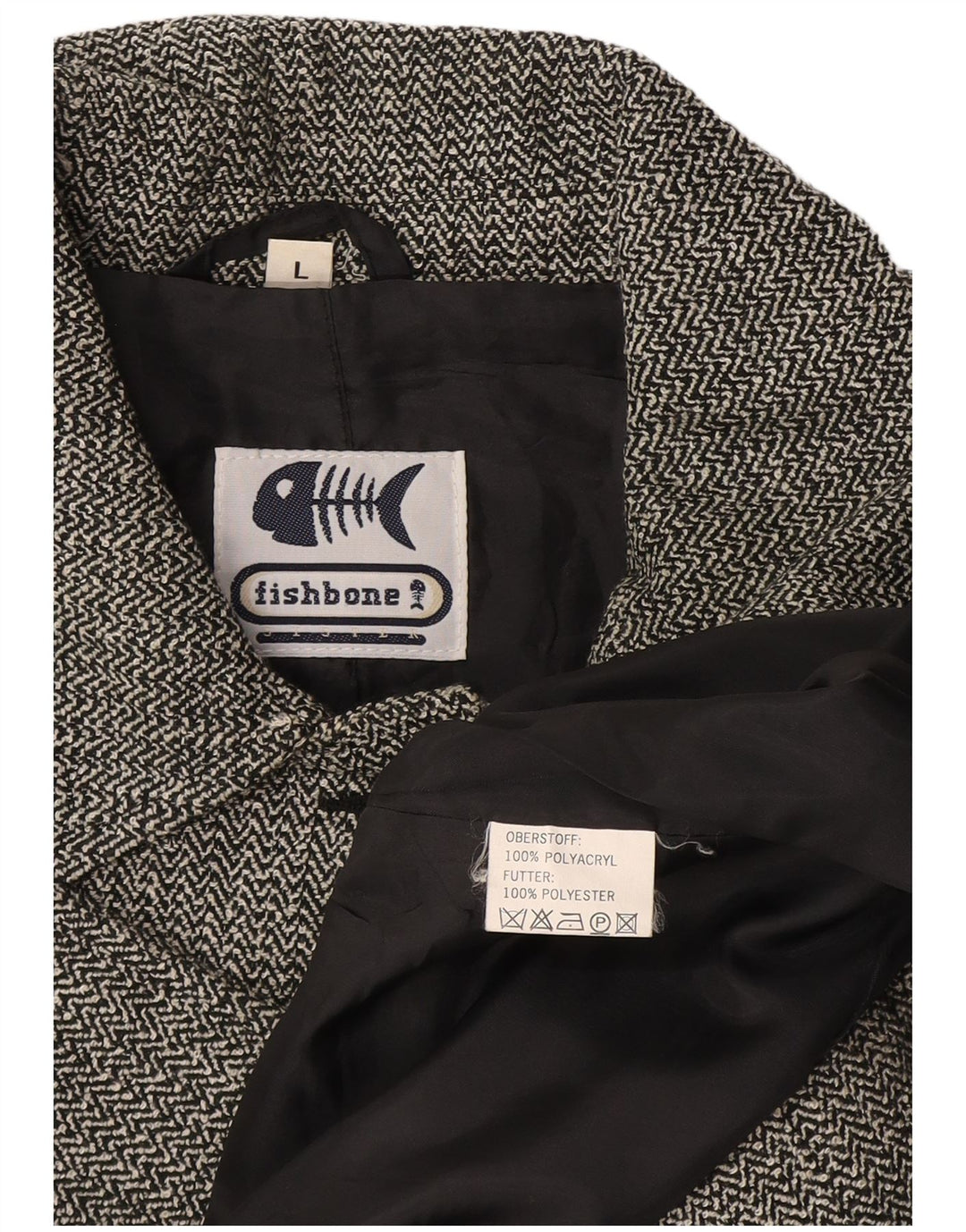 Fishbone Dameoverfrakke UK 14 Large Black Sildeben Akryl