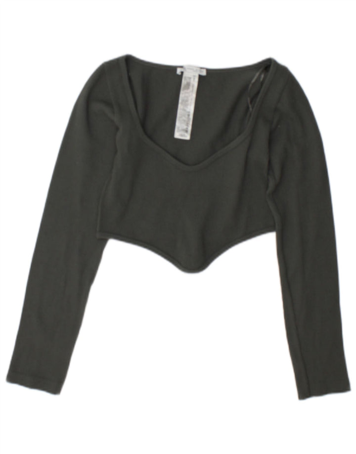 Zara Langærmet Crop Top UK 12 Medium Grøn Polyamid