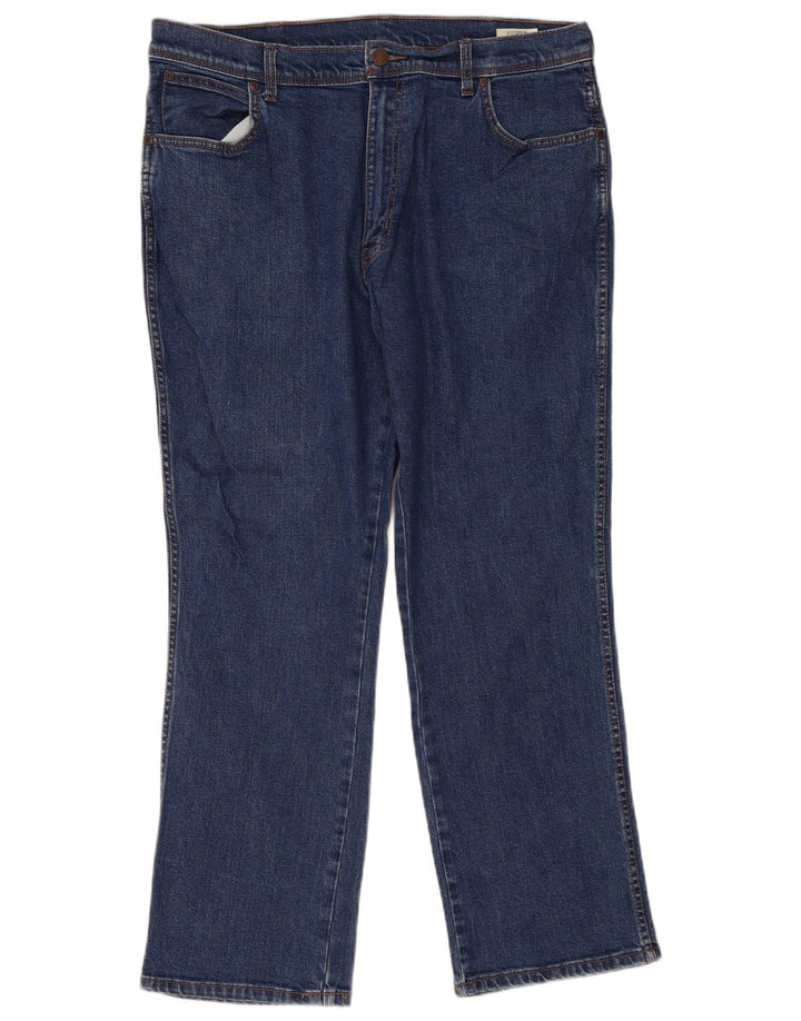 Wrangler Herre Regular Straight Jeans W38 L30 Blå Bomuld