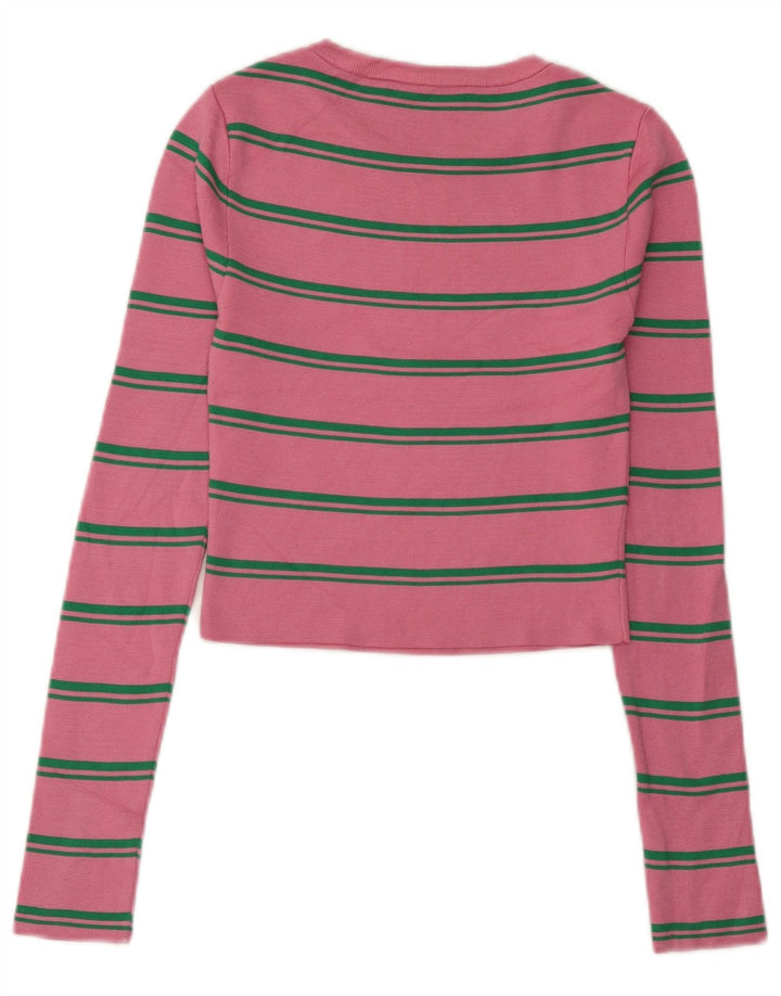 Zara Womens Crop Top Langærmet UK 8 Small Pink Stribet Polyamid