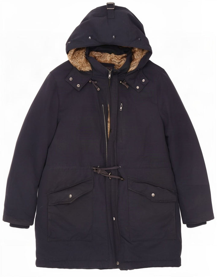 Marks & Spencer Dame Hooded Parka Jacket UK 20 3XL Navy Blue Polyester
