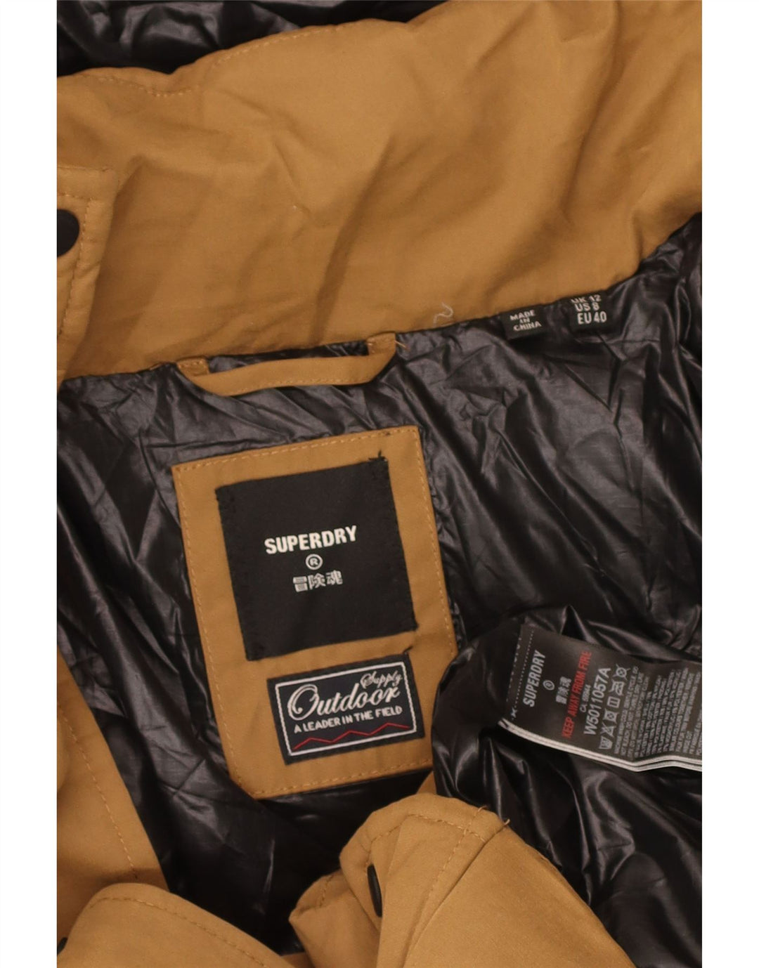 Superdry Polstret frakke med hætte til kvinder UK 12 Medium Beige Polyester