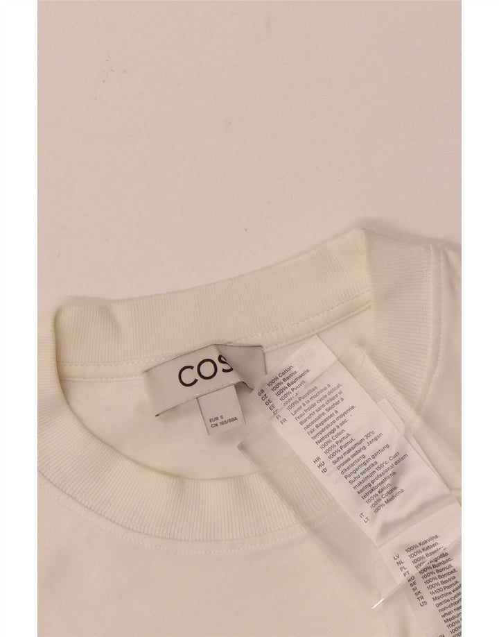 Cos Dame T-Shirt Top UK 10 Lille Hvid Bomuld