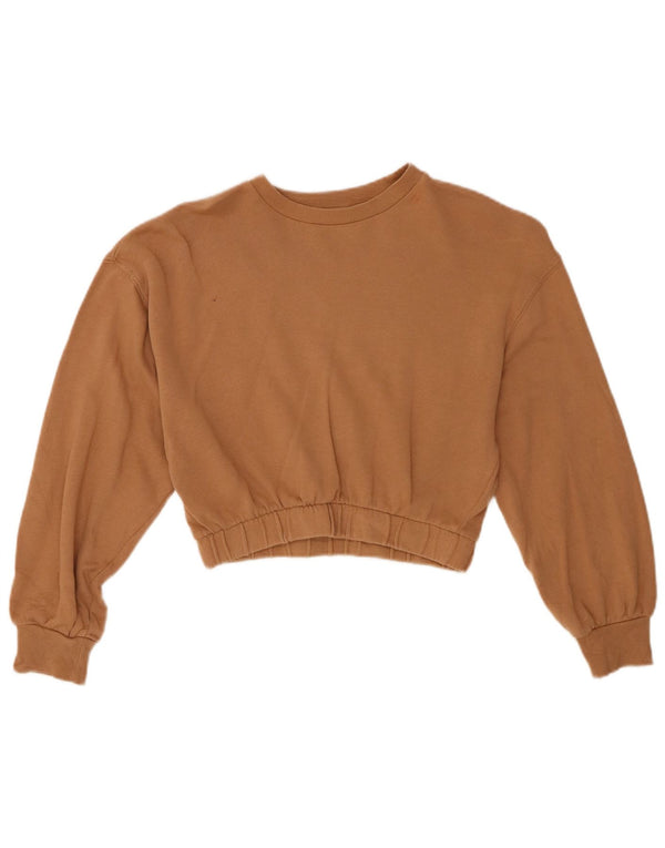 Zara Womens Loose Fit Crop Sweatshirt Jumper UK 10 Small Brown Bomuld