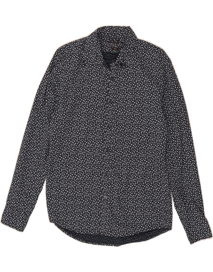 MICHAEL KORS Mens Slim Fit Shirt Medium Navy Blue Floral Cotton Vintage Michael Kors and Second-Hand Michael Kors from Messina Hembry 
