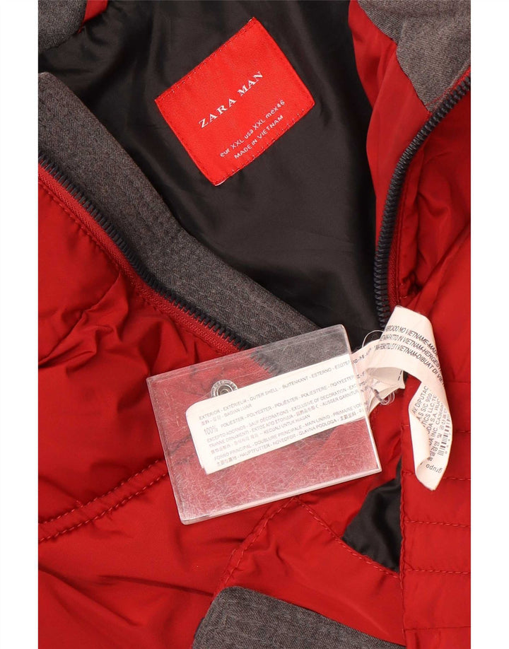 Zara Herre hættepolstret jakke UK 44 2XL Rød Polyester