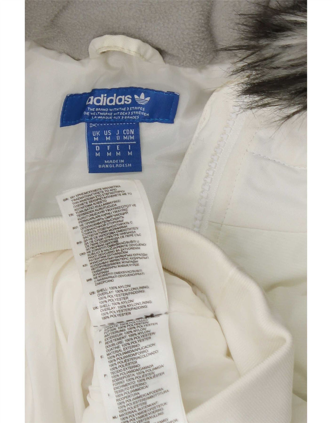 Adidas Herre hættepolstret bomberjakke UK 38 Medium White Nylon