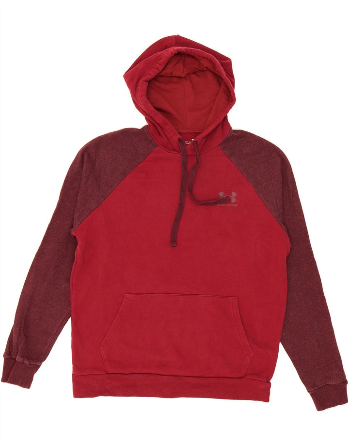 UNDER ARMOUR Mens Hoodie Jumper Medium Red Colourblock Cotton Vintage Under Armour and Second-Hand Under Armour from Messina Hembry 