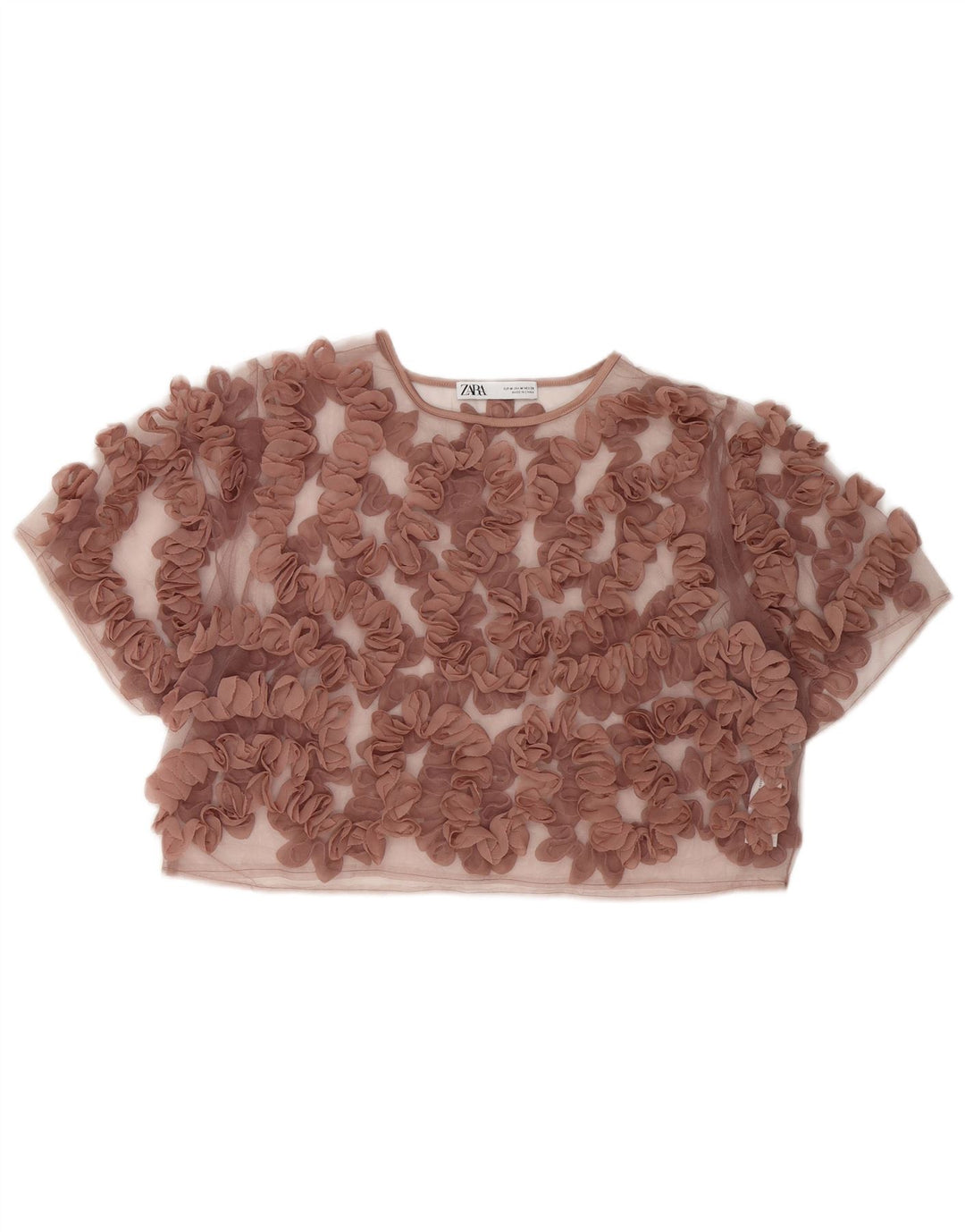 ZARA Womens Crop See Through Top UK 14 Medium Pink Floral Nylon