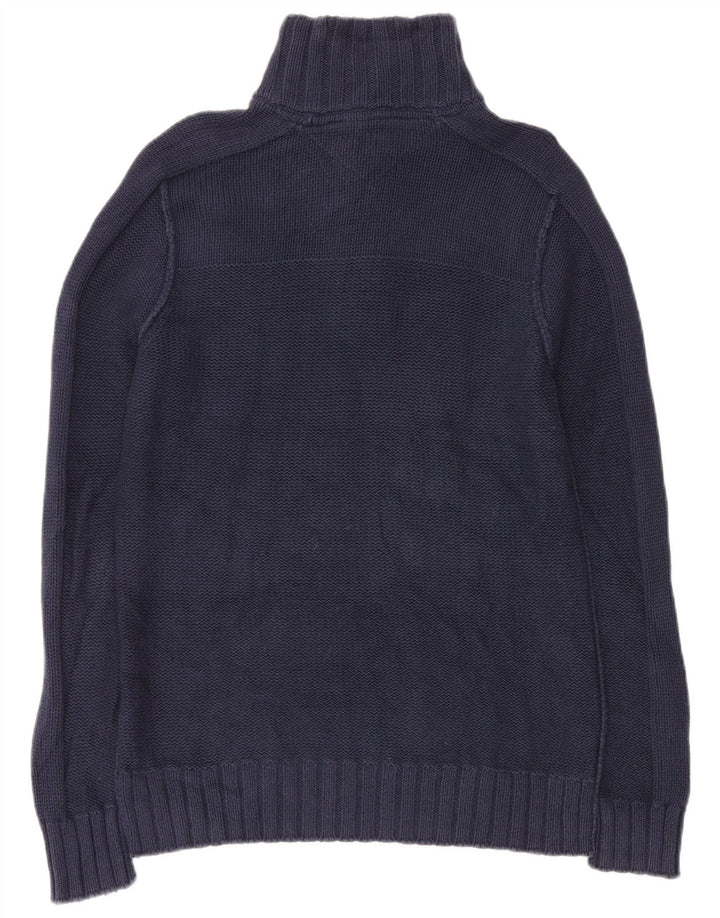 Tommy Hilfiger Herre Button Neck Jumper Sweater Large Navy Blue Bomuld