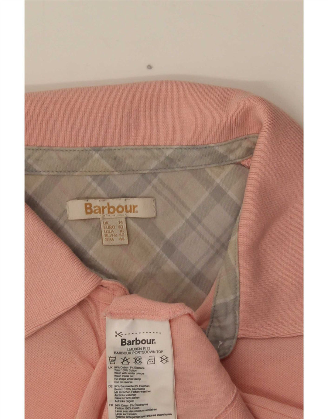 Barbour Dame Polo Shirt UK 14 Large Pink Bomuld