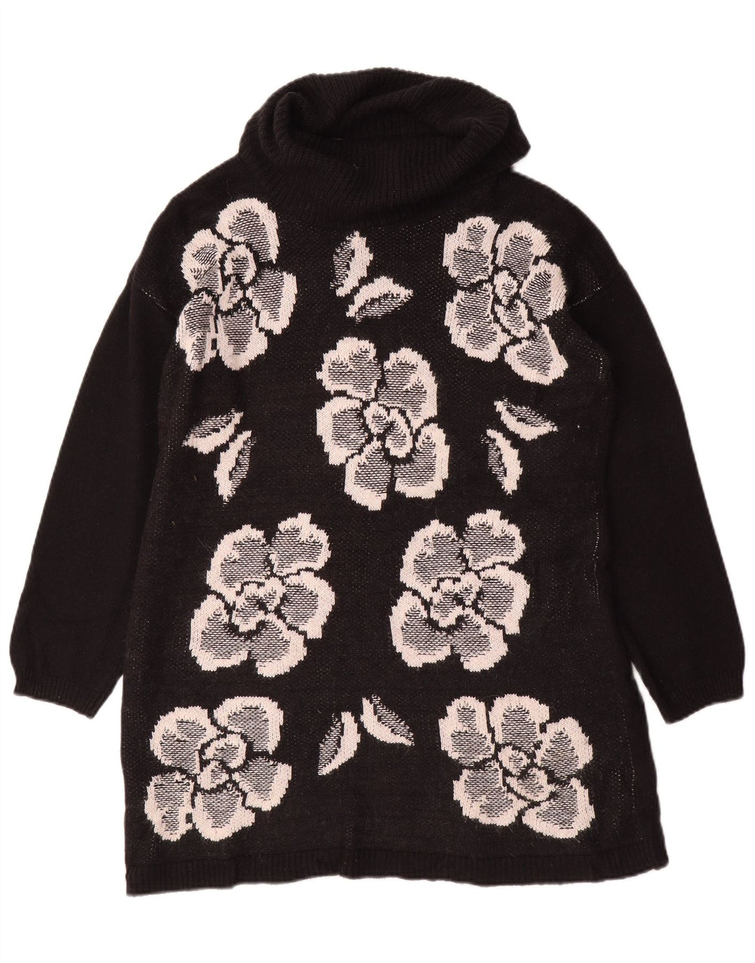 Marks & Spencer Dame Roll Neck Jumper Sweater UK 14 Medium Black Floral