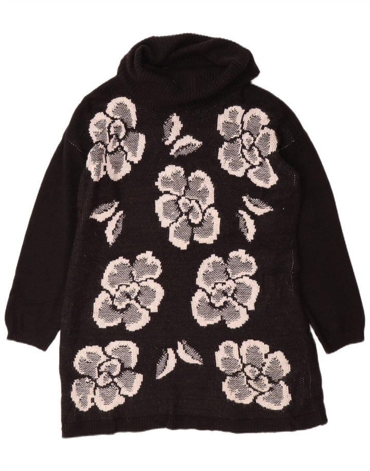 Marks & Spencer Dame Roll Neck Jumper Sweater UK 14 Medium Black Floral