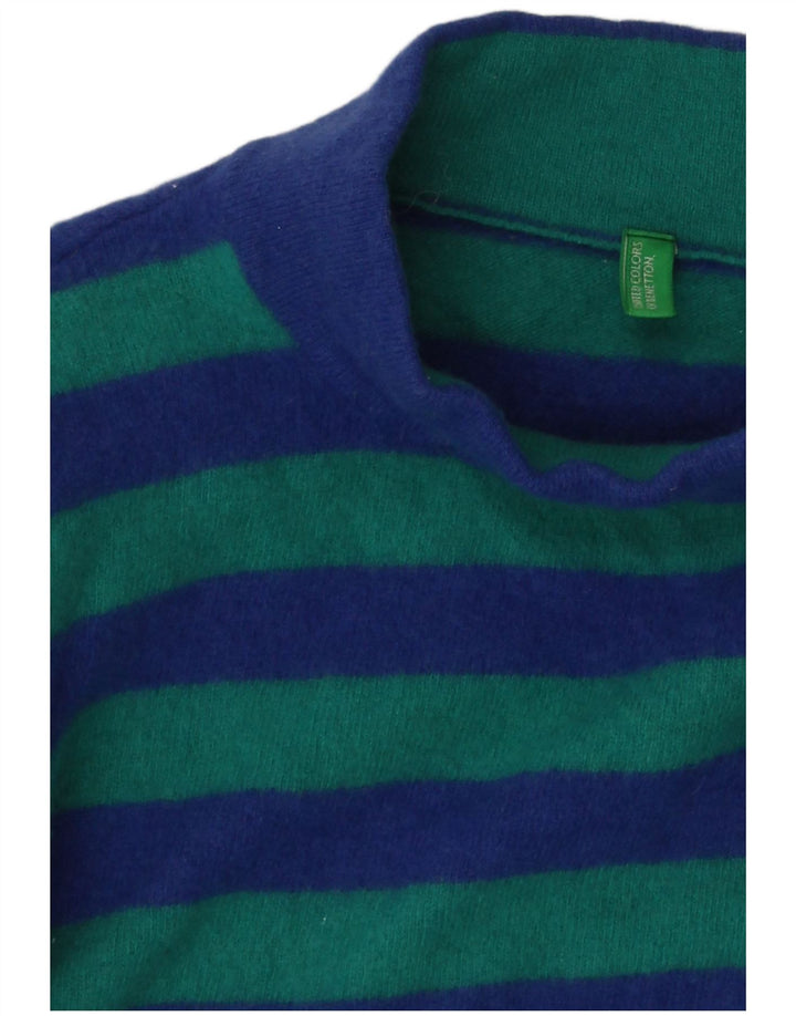 Benetton Dame Turtle Neck Jumper Sweater UK 10 Lille blå stribet