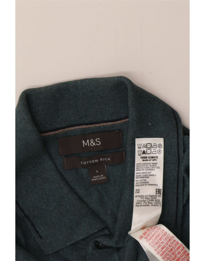 Marks & Spencer Herre Polo Neck trøje Sweater Large Blue Flecked Bomuld