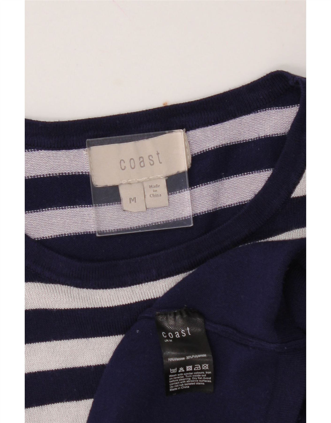 COAST Womens Jumper Dress UK 14 Medium Navy Blue Striped Viscose Vintage Coast and Second-Hand Coast from Messina Hembry 