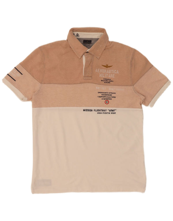Aeronautica Militare Grafisk poloshirt til mænd Medium Beige Colourblock