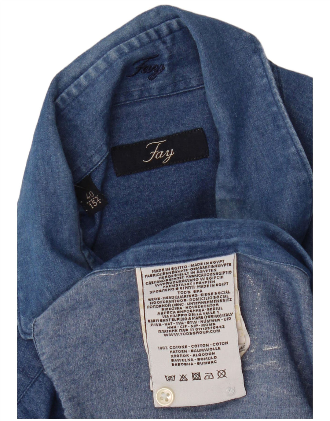 Fay Mens Denim Skjorte Str. 40 15 3/4 Medium Blå Bomuld