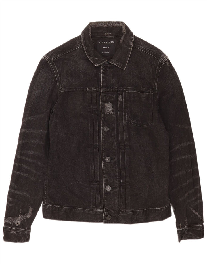 All Saints Herre Distressed Denim Jacket UK 38 Medium Sort Bomuld