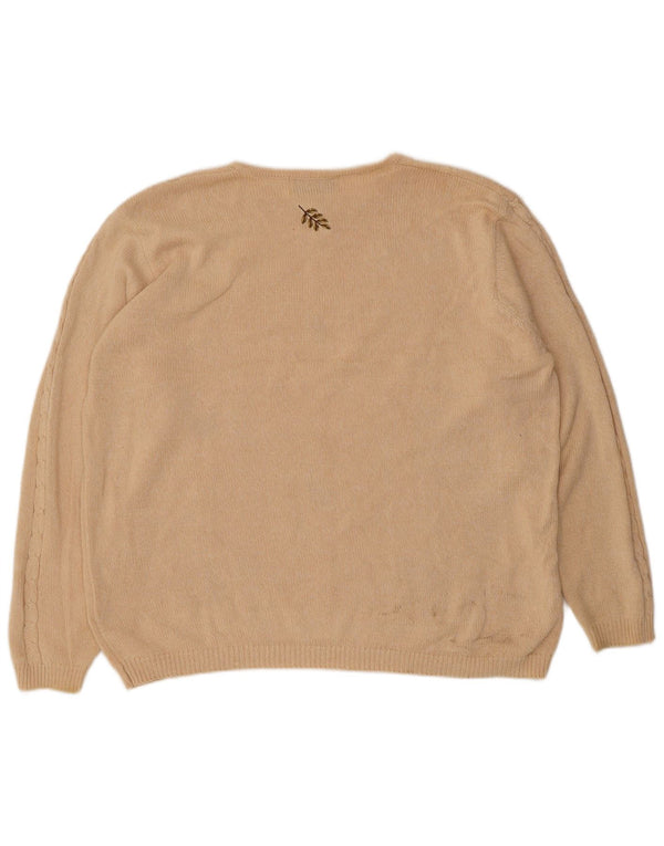 Tulchan Dame Boat Neck Jumper Sweater UK 18 XL Beige Floral Bomuld