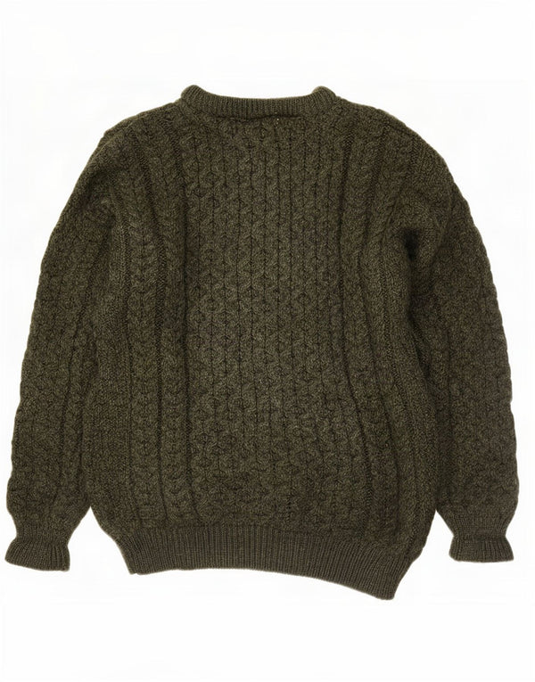Aran Crafts Mens Crew Neck Jumper Sweater Small Green Merino Wool