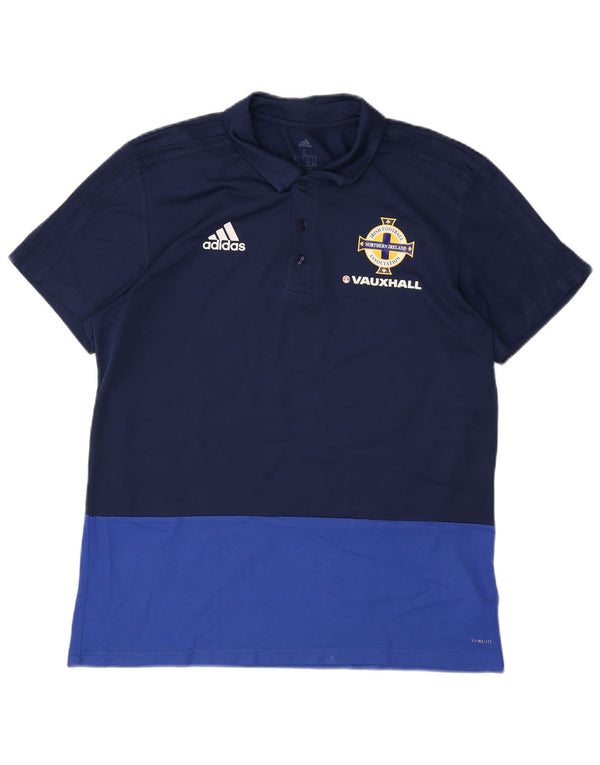 Adidas Herre Irish Football Polo Shirt Large Navy Blue Colourblock Polyester